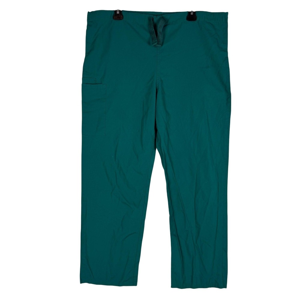 Cherokee Workwear Pants Mens Medium Green Scrub‎ Cargo Drawstring Waist Pockets